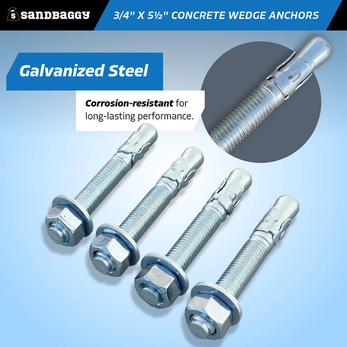 3/4" x 5-1/2" concrete wedge anchors - galvanized steel