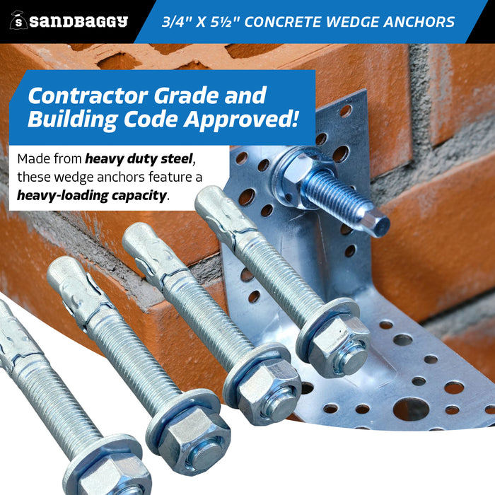 3/4" x 5-1/2" concrete wedge anchors - contractor grade building code approved