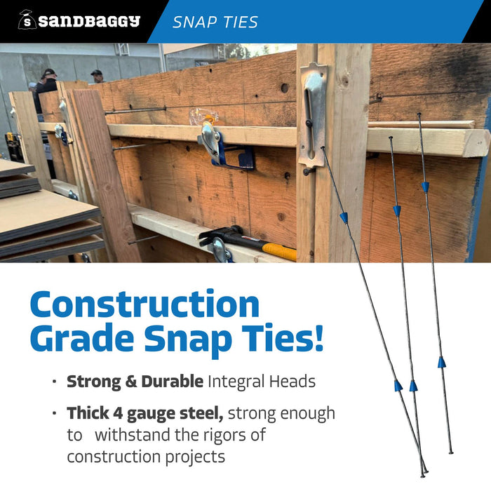 48" x 4 ¾" Standard Snap Ties For Concrete Forms (Short End) - 1" Plastic Cones