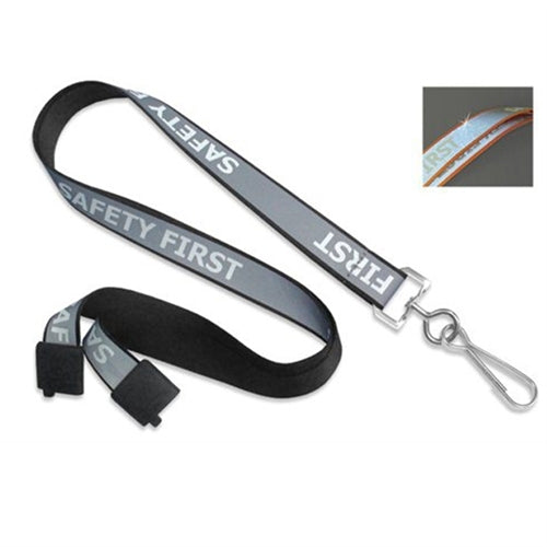 5/8" (16 MM) Reflective Lanyard with "Safety First" Imprint & Nickel-Plated Steel Swivel Hook, Qty = 100