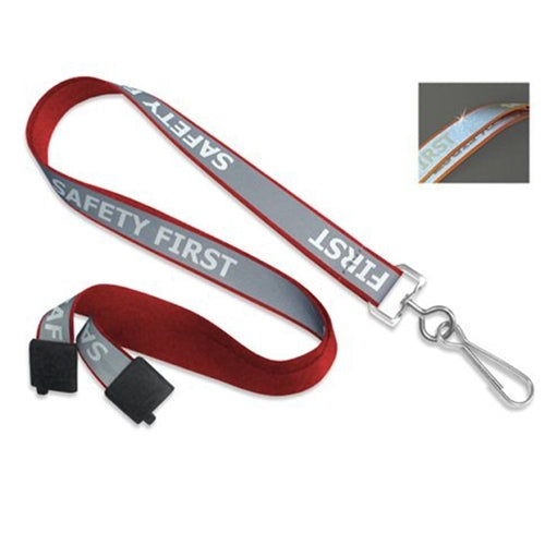 5/8" (16 MM) Reflective Lanyard with "Safety First" Imprint & Nickel-Plated Steel Swivel Hook, Qty = 100