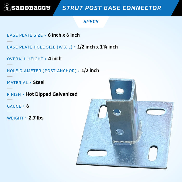 Strut Post Base Single Channel - specs