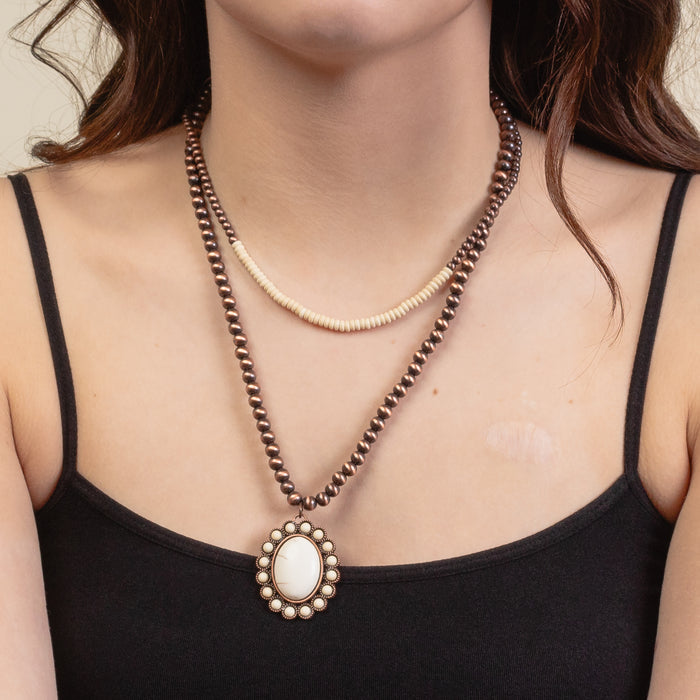 92162 - Layered Squash Blossom Necklace - Ivory & Copper