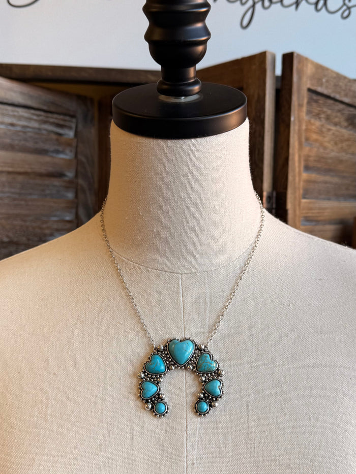 Turquoise heart squash pendant necklace on silver chain