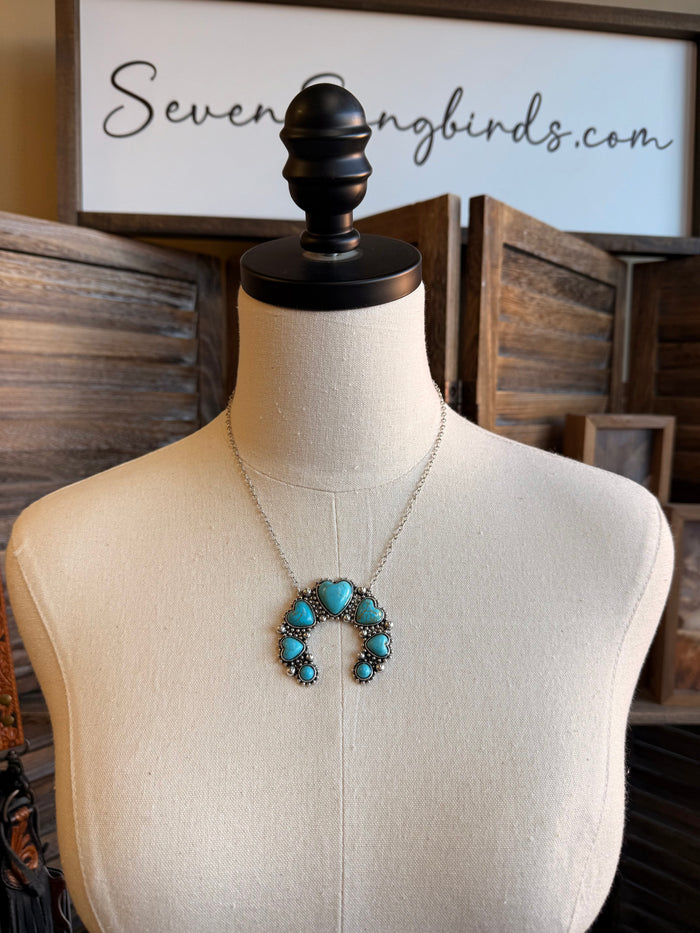 Turquoise heart pendant necklace with small drop details