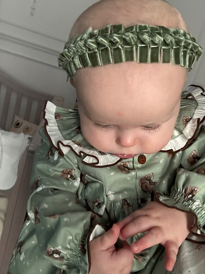 Vicky Velvet Tied Bows Forest Moss Green Headwrap
