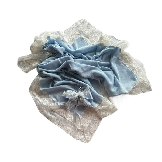 Aida Luxe Light Blue with Cream Knitted Blanket