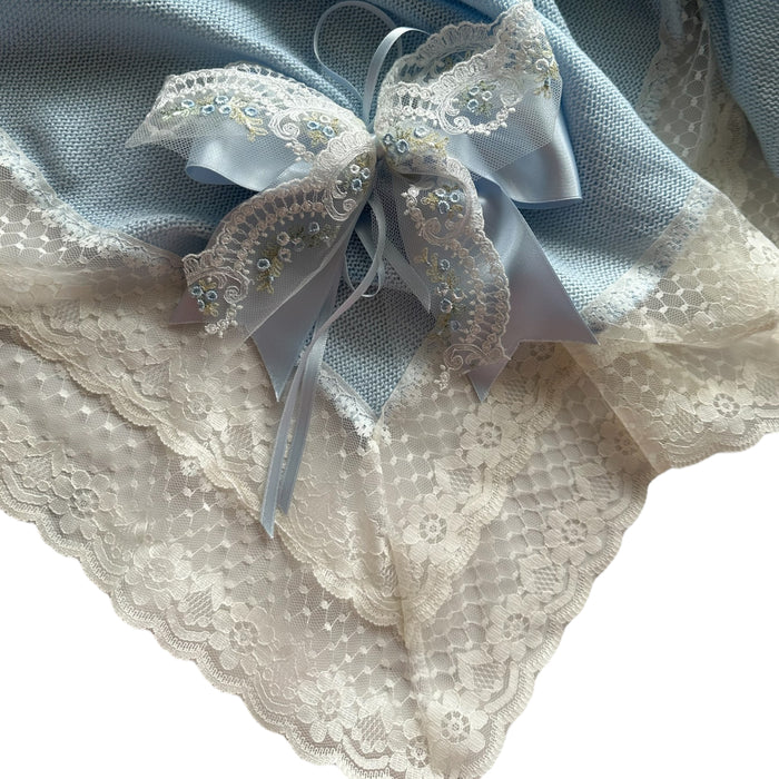 Aida Luxe Light Blue with Cream Knitted Blanket