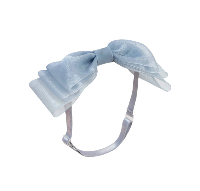 Allie Bow Dusty Blue Organza Headband Wrap