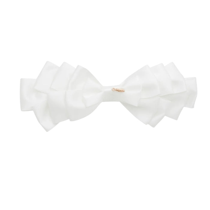 Amal Pleated Ribbon White Satin Bow Headwrap