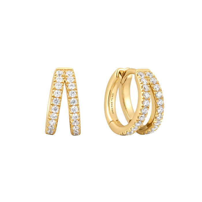 Ania Haie Gold Double PavÃ© Huggies