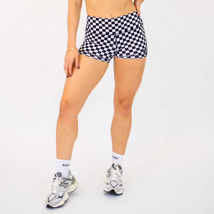 Black White Check Apex Contour Short 3.25" - Mid Rise by FLEO - 1