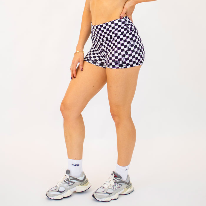 Black White Check Apex Contour Short 3.25" - Mid Rise by FLEO - 2