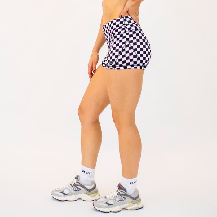 Black White Check Apex Contour Short 3.25" - Mid Rise by FLEO - 4