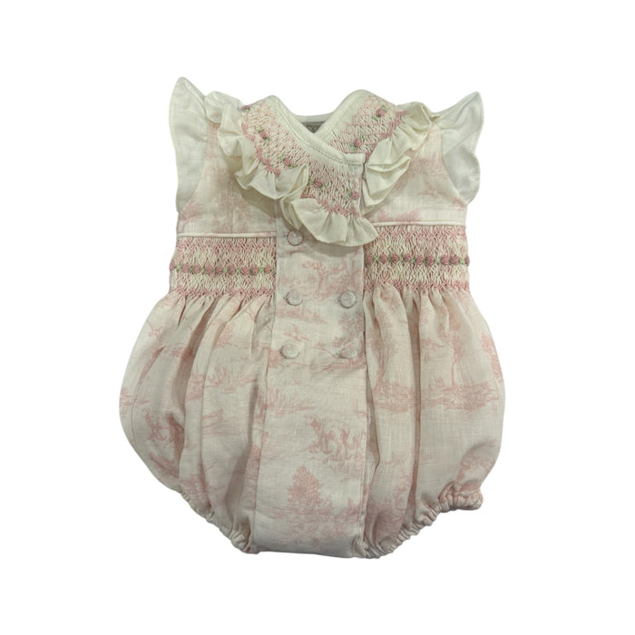Arabella Toile de Jouy Light Pink Handsmocked Romper