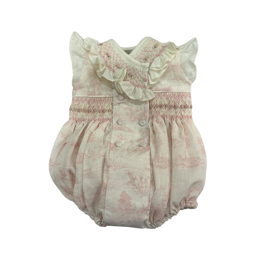 Arabella Toile de Jouy Light Pink Handsmocked Romper