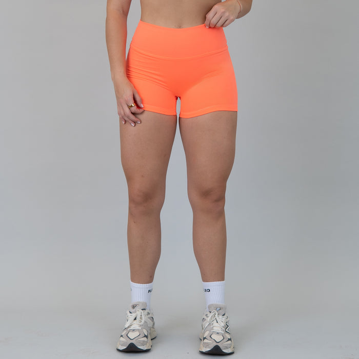 Neon Coral Ascend Short 3.25" - No Front Seam - Higher Rise by FLEO - 1