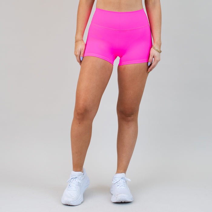 Neon Pink No Front Seam High Rise Spandex Shorts