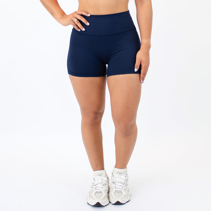 Classic Navy No Front Seam High Rise Spandex Shorts