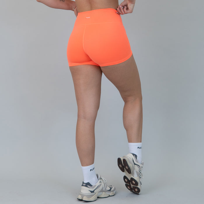 Neon Coral Ascend Short 3.25" - No Front Seam - Higher Rise by FLEO - 2