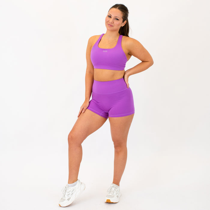 Neon Purple No Front Seam High Rise Spandex Shorts -3