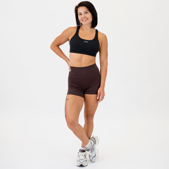 Chocolate No Front Seam High Rise Spandex Shorts