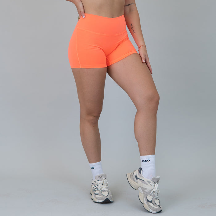 Neon Coral Ascend Short 3.25" - No Front Seam - Higher Rise by FLEO - 3