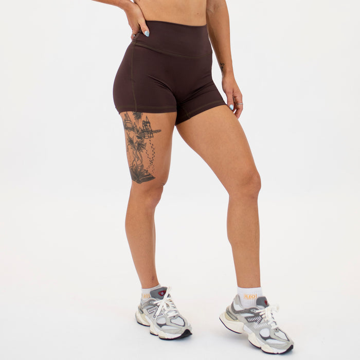 Chocolate No Front Seam High Rise Spandex Shorts