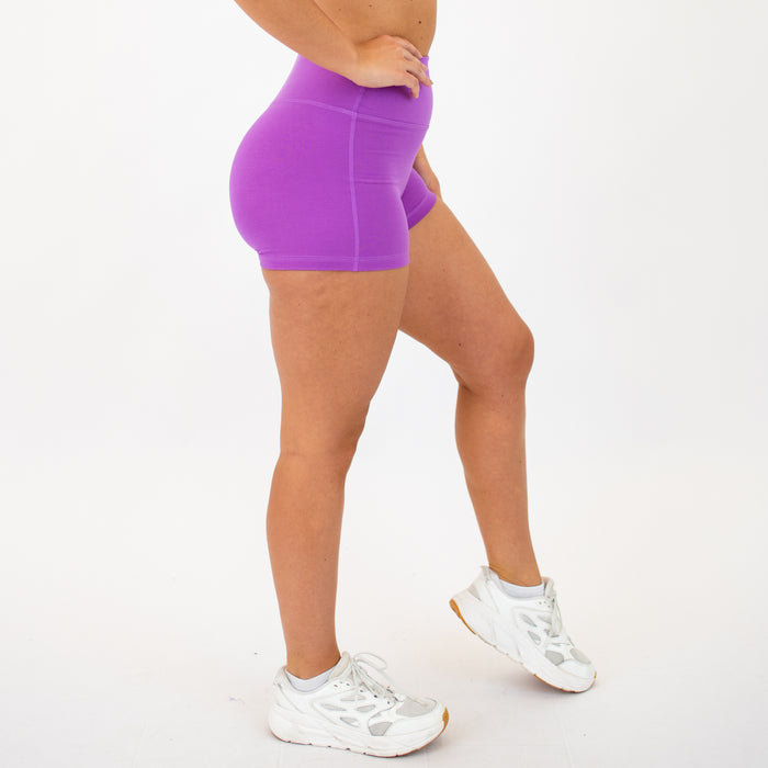 Neon Purple No Front Seam High Rise Spandex Shorts -5