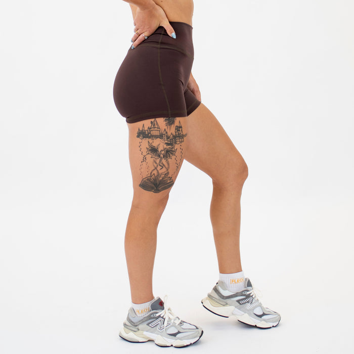 Chocolate No Front Seam High Rise Spandex Shorts
