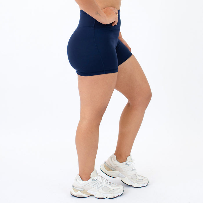 Classic Navy No Front Seam High Rise Spandex Shorts