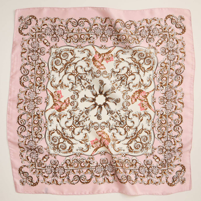 Baroque Print Silk-Texture Bandana/Square Scarf