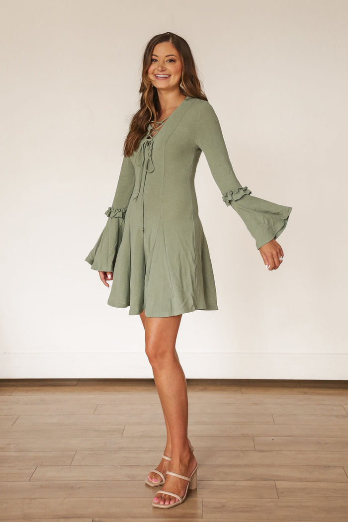 Bell Sleeve Sage Green Dress