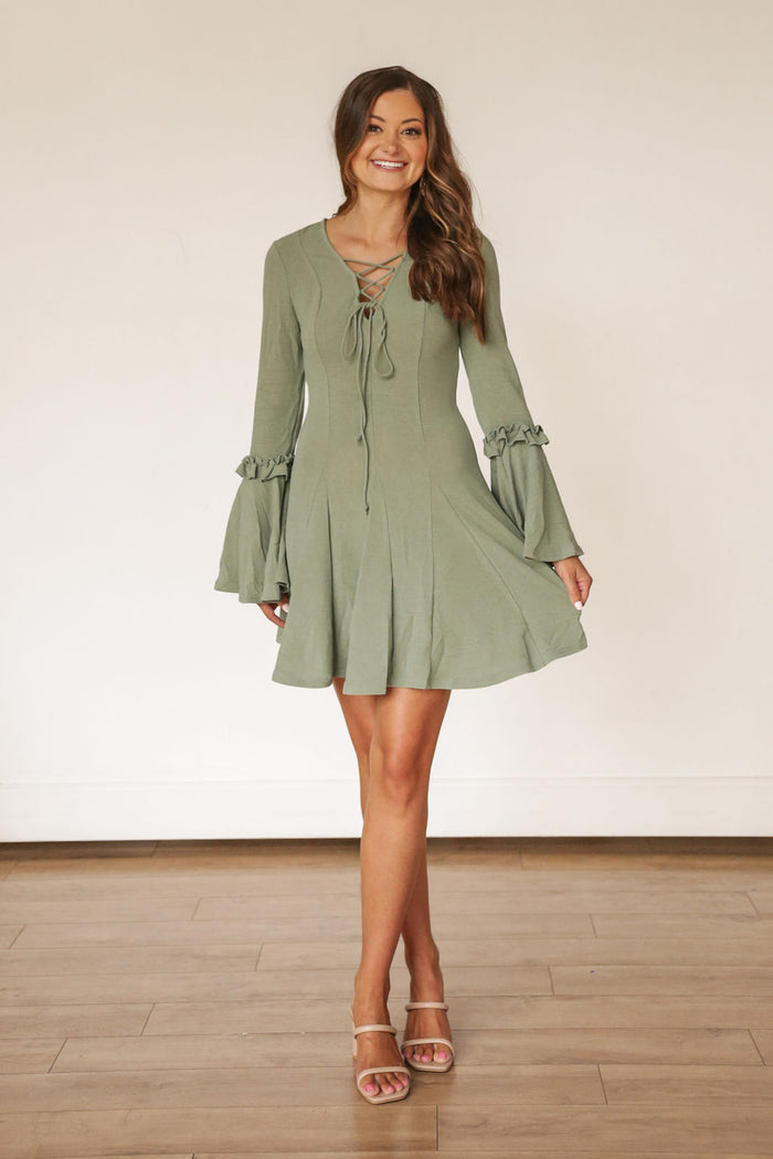 Bell Sleeve Sage Green Dress