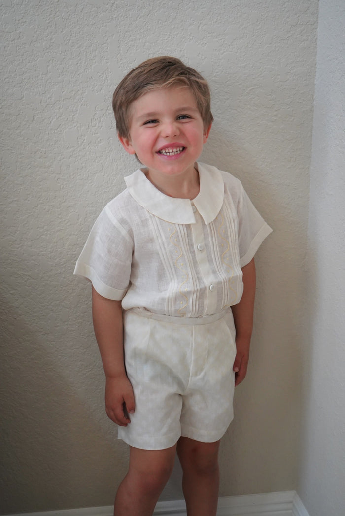 Bianca Embroidered Pastel Yellow / Ivory Boy 2-PC set