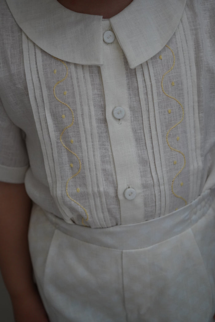 Bianca Embroidered Pastel Yellow / Ivory Boy 2-PC set