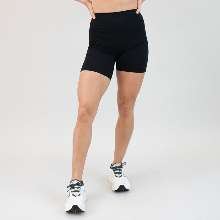 Black Biker No Front Seam Spandex Shorts