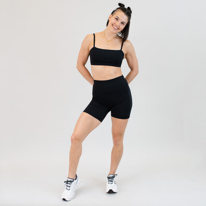 Black Biker No Front Seam Spandex Shorts