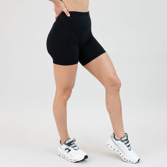 Black Biker No Front Seam Spandex Shorts