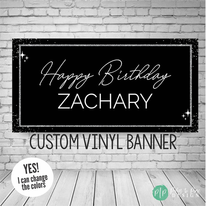 Elegant Black and Silver Birthday Banner
