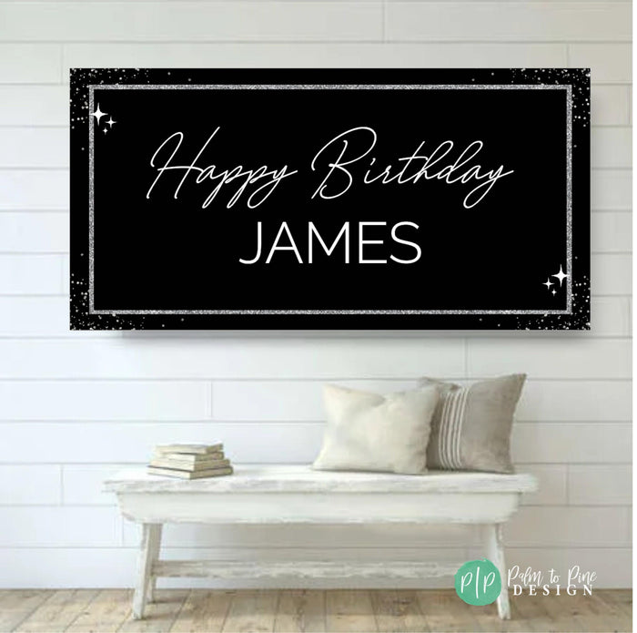 Black and Silver Vinyl Birthday Banner