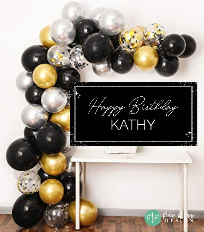 Black and Silver Vinyl Birthday Banner