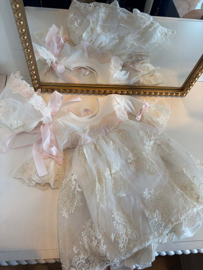 Blushing Heirloom Lace Romper Dress