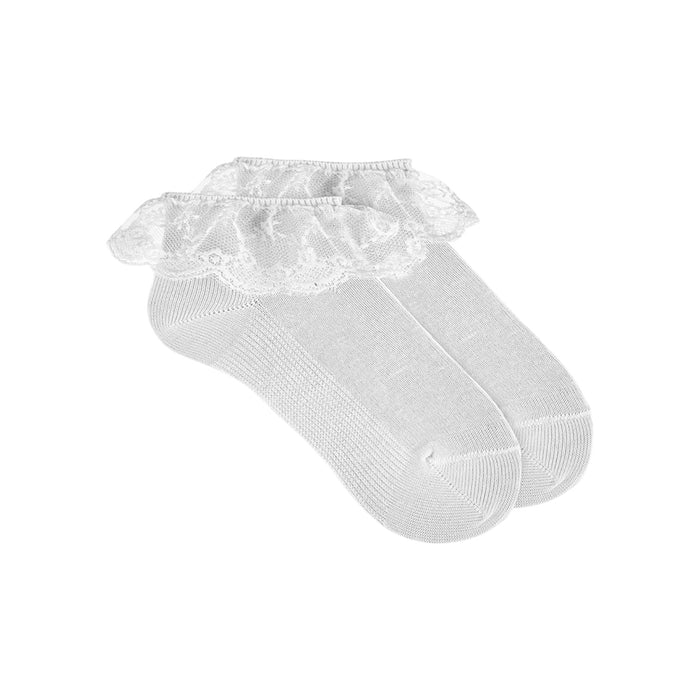 Bobbin White or Ivory Lace Ankle Bow Socks