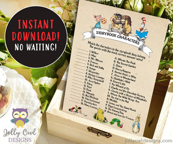 Book Themed Baby Shower Game - Character Match