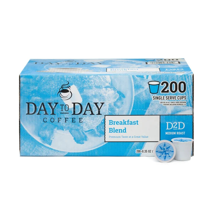 Day to Day Coffee Breakfast Blend Medium Roast 200 Count K-Cup Pods – smooth bright roast for home or office use