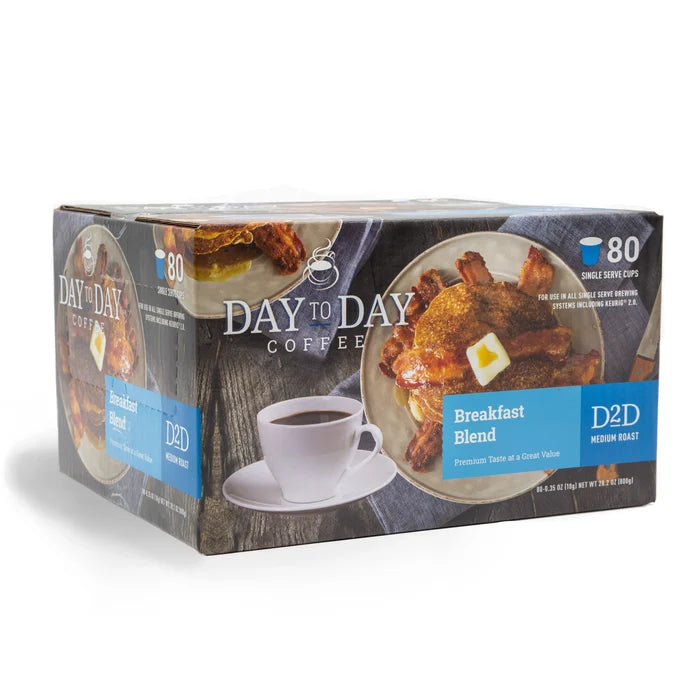 Breakfast Blend Medium Roast Coffee Pods by Day to Day Coffee – 80 Count box with smooth balanced flavor