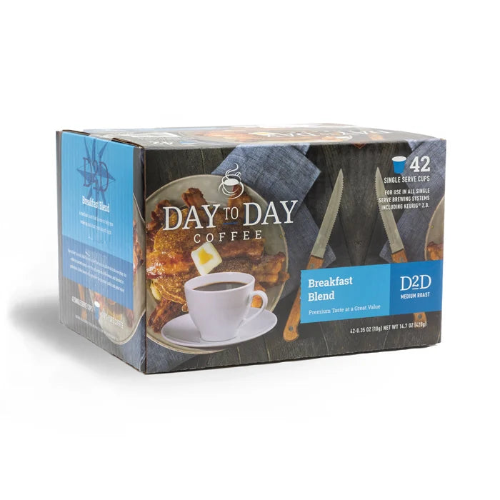 Day to Day Coffee Breakfast Blend Medium Roast 42 Count Single Serve Coffee Pods – bright balanced morning coffee