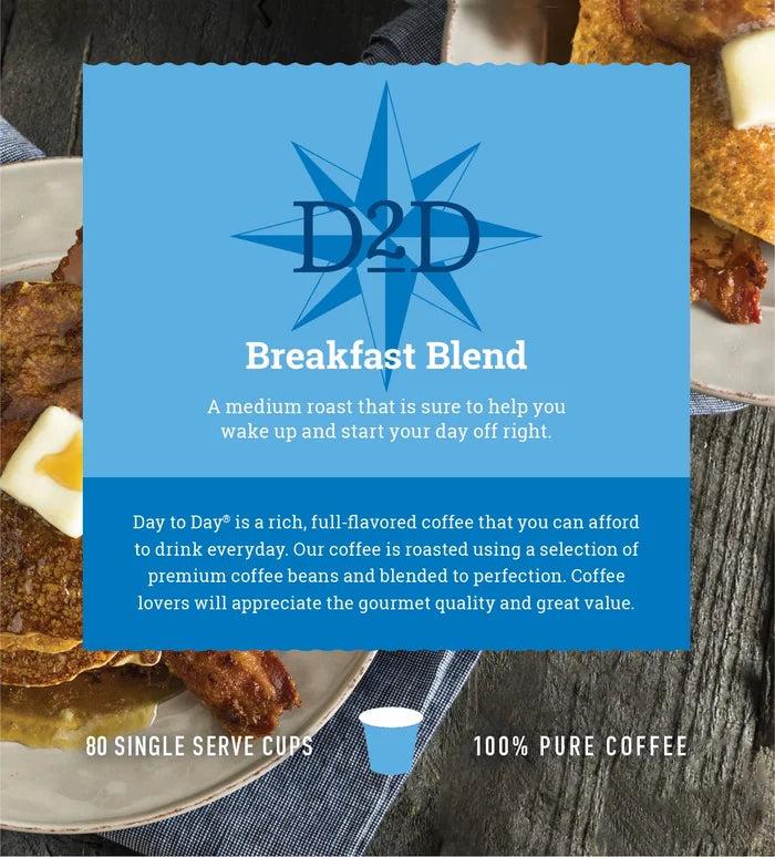 Day to Day Coffee Breakfast Blend Medium Roast 80 Count K-Cup Pods – balanced and aromatic coffee for daily brewing