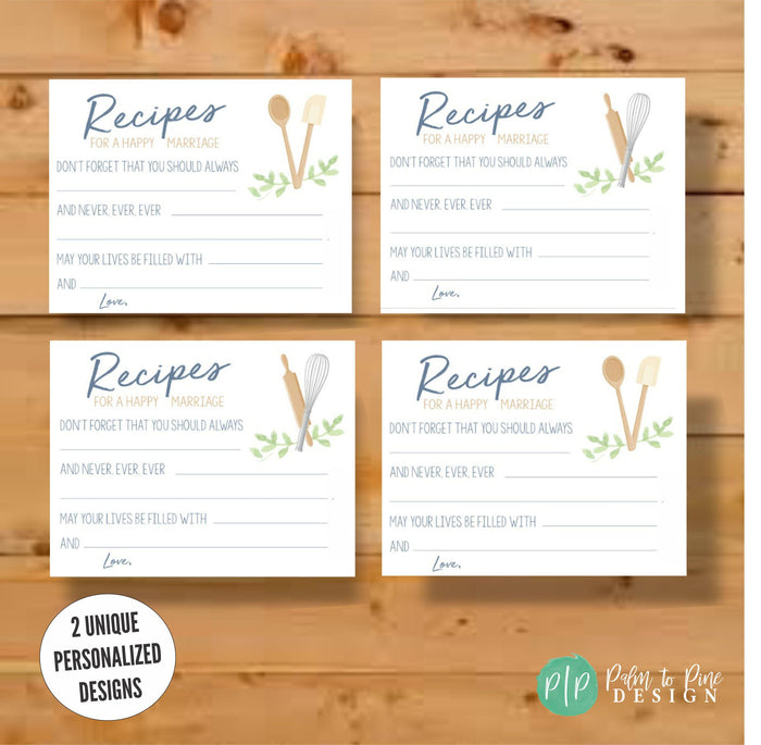 Bridal Shower Kitchen Theme Recipe Cards Activity